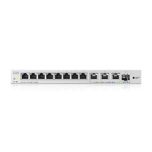 Коммутатор мультигигабитный Smart L2 коммутатор Zyxel XGS1250-12, 8xGE, 3x1/2,5/5/10G, 1xSFP+, кнопка LED ECO Mode, настольный