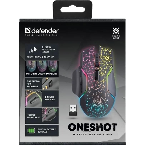 Мышь беспроводная Defender Oneshot GM-067 черный, 3200 dpi, радиоканал, USB, кнопки - 7
