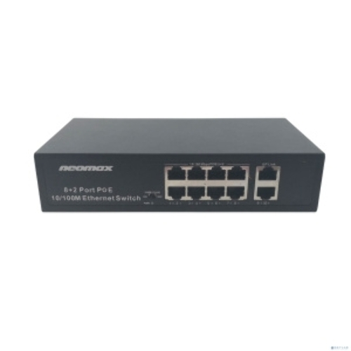 Коммутатор неуправляемый NEOMAX NMS-110PoE-100-S, 10 портов 100 Mbps, 8xPoE, металл