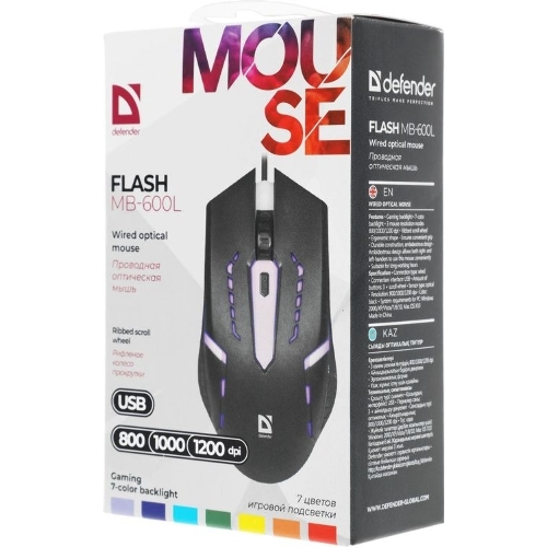 Мышь проводная Defender Flash MB-600L черный, 1200 dpi, USB, кнопки - 4