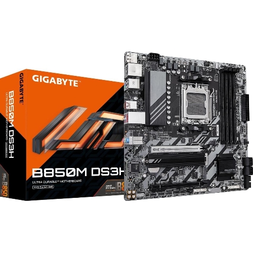 Материнская плата Gigabyte B850M DS3H, AM5, AMD B850, 4xDDR5, 4xSATA, 2xM.2, 1xPCIe 5.0 x16, 1xPCIe 3.0 x4, 1xHDMI, 2xDP, 1x 2.5Gb LAN, 3xUSB-A 3.2 Gen 1, 1xUSB-A 3.2 Gen 2, 4xUSB-A 2.0, 1xUSB-C 3.2 Gen 2, 3x3.5 мм, 7.1, mATX