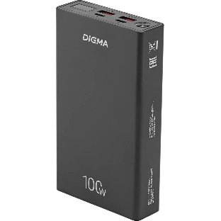 Портативный аккумулятор Digma DGPD100WA 20000mAh QC3.0/PD3.0 100W 5A 2xUSB-A/2xUSB-C черный