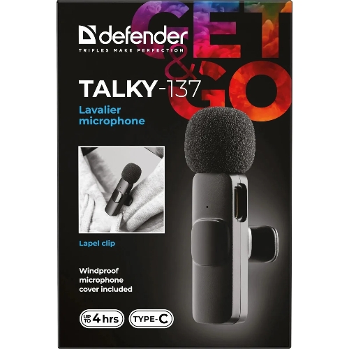 Петличный микрофон Defender Talky-137 wrls, черный, на прищепке, 1шт