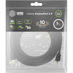 Кабель аудио-видео Cactus CS-DP-DP-1.4-10 DisplayPort (m)/DisplayPort (m) 10м. позолоч.конт. черный