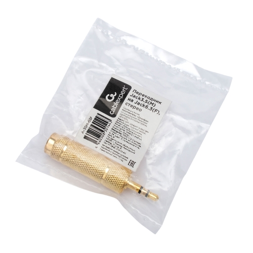 Аудио переходник Cablexpert A-35M-63F, Jack3.5(M) на Jack6.3(F) стерео, золотой, пакет