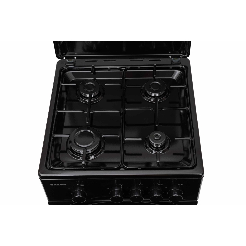 Плита газовая Kraft KF-FSK5301GbL черный, конфорок 4 газовых, духовка 58 л, 50 см x 85.5 см x 55.6 см