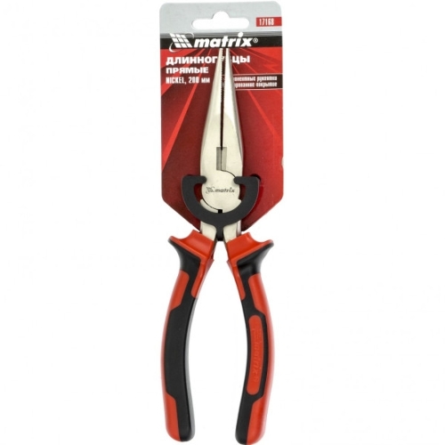 Длинногубцы Matrix NICKEL 17168 200 мм, прямые никелированные, двухкомпонентные рукоятки