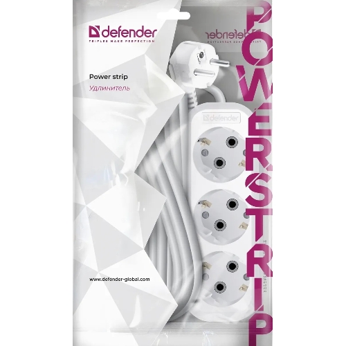 Удлинитель DEFENDER (99369) R330 16 А, 3 роз х 10 м, белый