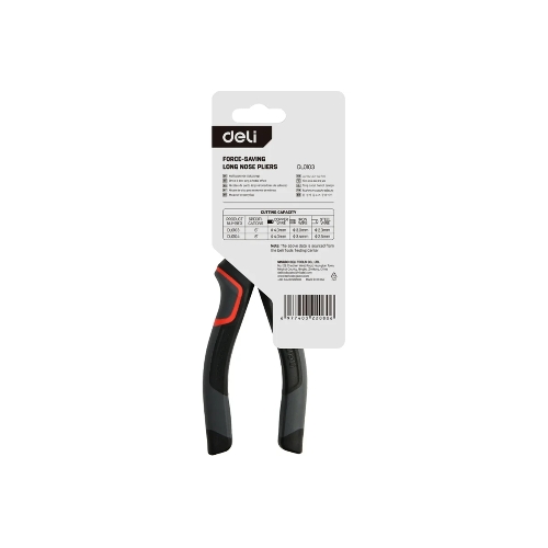 Удлиненные плоскогубцы Deli DL0103 160 мм, Cr-V, эксцентриковый шарнир, антикоррозийное покрытие, трехкомпонентная прорезиненная рукоять
