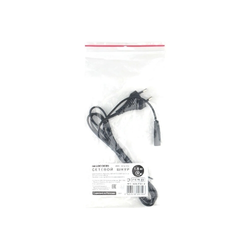 Шнур PowerCube ШВВП-АП 2*0,75 S52C7-250-2,5-1,8, черный, 1,8 м, S52 - C7, 2-pin