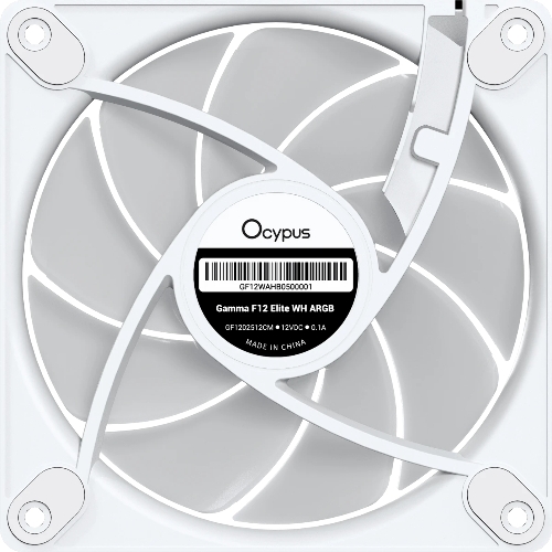 Вентилятор для корпуса Ocypus Gaммa F12 Elite WH ARGB REVERSE BLADE 3 IN 1, 120x120x25мм, 4-PIN PWM, 600-1800 RPM, 26 DBA MAX, HYDRO BEARING