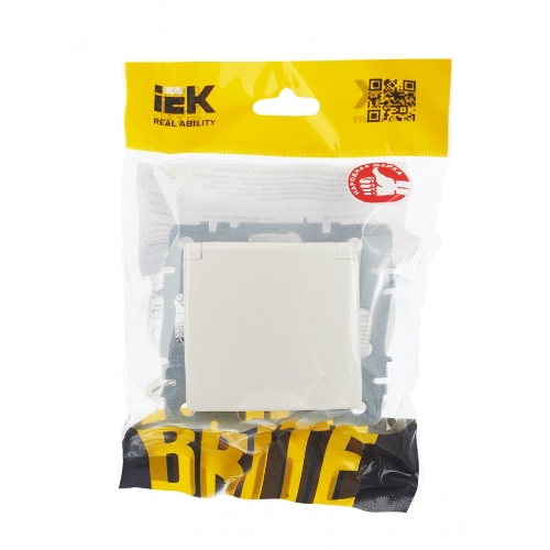 Розетка 1-местная IEK BRITE РСбш10-3-БрЖ с заземлением, с защитными шторками и крышкой, 16А, IP20, жемчуг