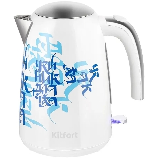 Чайник электрический Kitfort КТ-6772 1.7 л, 2200 Вт, белый/синий корпус: металл/пластик
