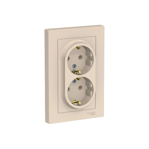 Розетка 2-м AtlasDesign с заземл. 16А в сборе беж. SchE ATN000224