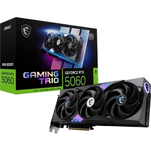 Видеокарта MSI RTX 5060 8G GAMING TRIO OC, NVIDIA RTX 5060, 8Gb, GDDR7, 128 bit, PCI-E 5.0, HDMIx1, DPx3, HDCP, 2640 MHz