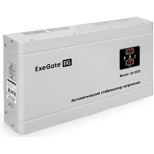 Стабилизатор напряжения ExeGate Master AV-3000 (3000ВА, 140-260В, цифр. индикация вход/вых. напряжения, 220В±8%, КПД 98%, 5 уровней защиты, задержка, метал.корпус, клем.колодка, RTL)