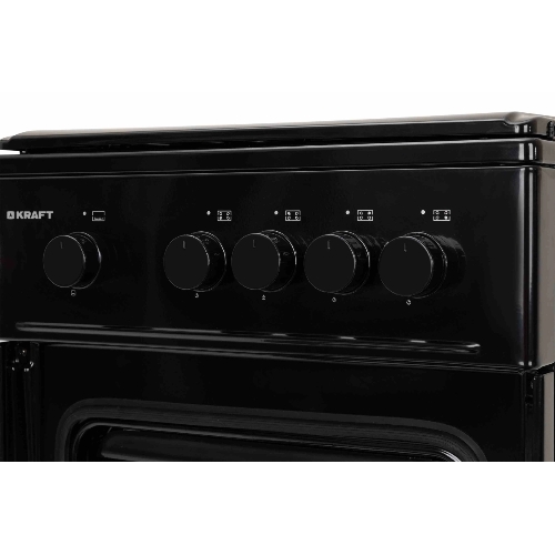 Плита газовая Kraft KF-FSK5301GbL черный, конфорок 4 газовых, духовка 58 л, 50 см x 85.5 см x 55.6 см