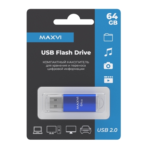 Флешка USB 2.0 64Gb Maxvi MP blue