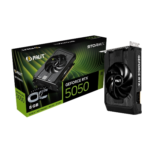 Видеокарта Palit GeForce RTX 5050 StormX OC, NVIDIA RTX 5050, 8 ГБ GDDR6, 128 бит, PCI-e 5.0, 1xHDMI, 3xDP, 2617 МГц