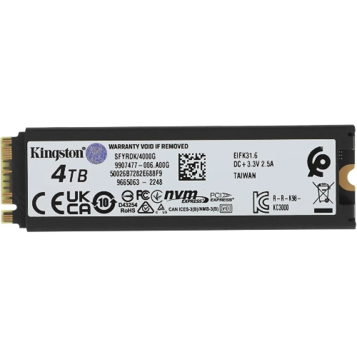 Накопитель SSD Kingston Fury Renegade, 4Tb, PCIe 4.0 x4, M.2 2280, NVMe, R/W 7300/7000, с радиатором