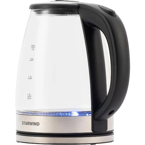 Чайник электрический Starwind SKG4777 1.8 л, 2000 Вт, черный/прозрачный (корпус: стекло)