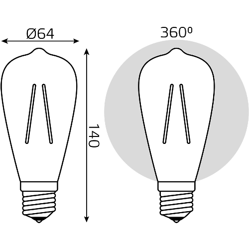 Лампа светодиодная филаментная Gauss Filament ST64 8Вт цок.: E27 эдисон 220B св. свеч. бел. теп. (упак.: 10 шт)