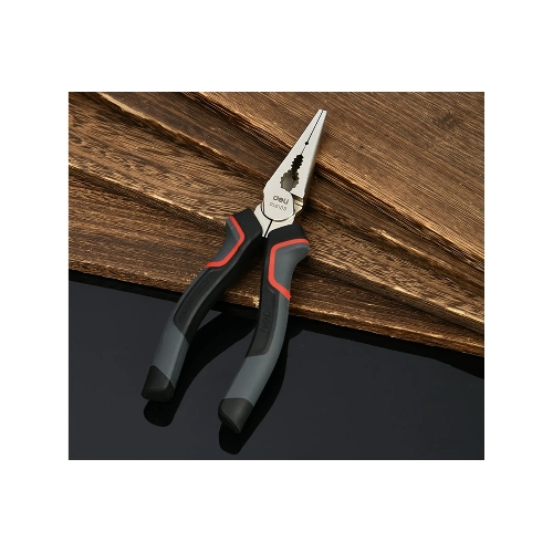 Удлиненные плоскогубцы Deli DL0103 160 мм, Cr-V, эксцентриковый шарнир, антикоррозийное покрытие, трехкомпонентная прорезиненная рукоять
