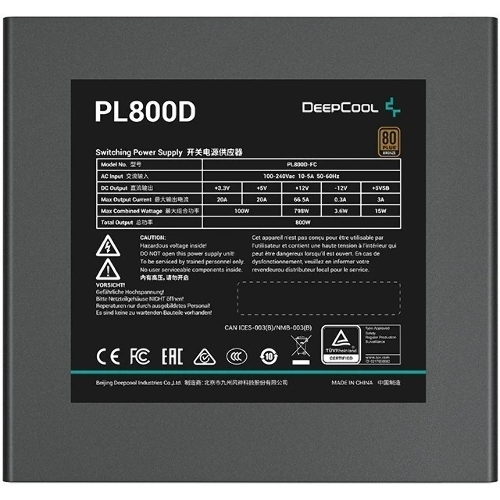 Блок питания Deepcool/GamerStorm PL800D (R-PL800D-FC0B-WDEU-V2), 800Вт, 80 PLUS Bronze, 120мм, черный