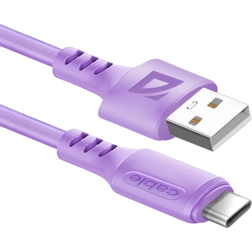 Кабель Defender F207, USB 2.0 (AM) - Type-C, 1 м, 2.4А, силиконовая оплетка, фиолетовый.