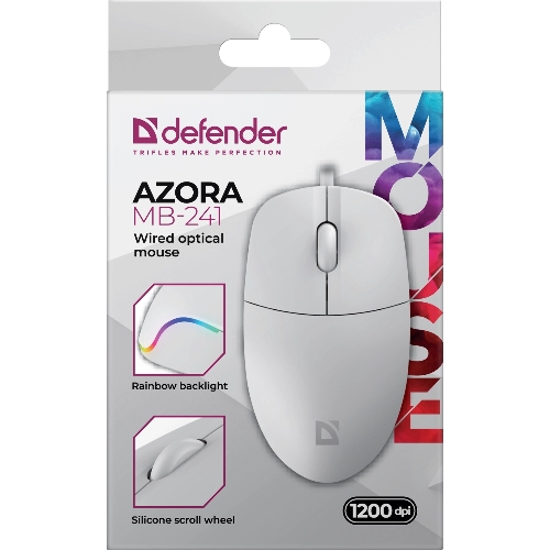 Мышь проводная Defender Azora MB-241 белый, 1200 dpi, USB, кнопки - 3