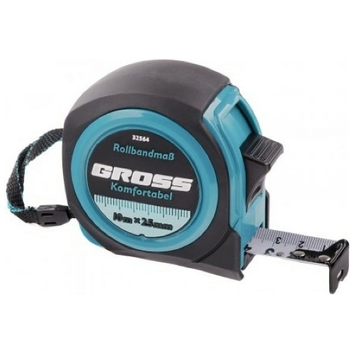 Рулетка Gross 32564 Komfortabel, 10 м х 25 мм обрезиненный корпус