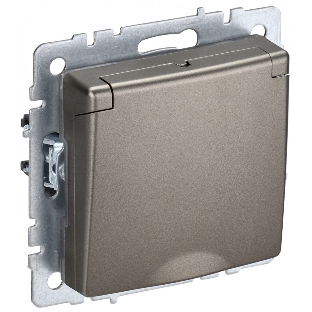 Розетка 1-местная BRITE IEK РСбш10-3-БрШ (BR-R16-16-K37) с заземлением, с защитными шторками и крышкой, 16А, IP20, шампань