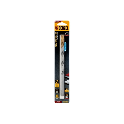 Сверло спиральное по металлу Denzel 12 x 205 мм, Р6М5, Golden Tip, удлиненное