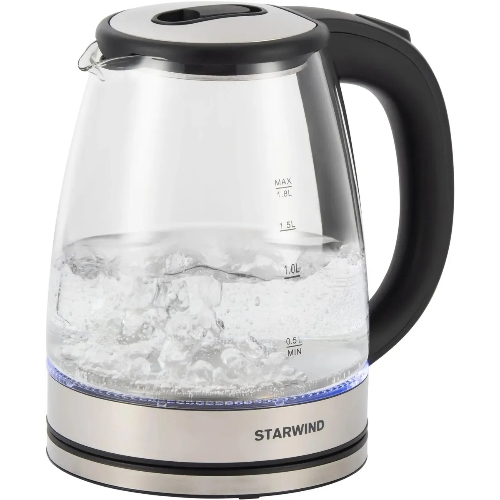 Чайник электрический Starwind SKG4777 1.8 л, 2000 Вт, черный/прозрачный (корпус: стекло)