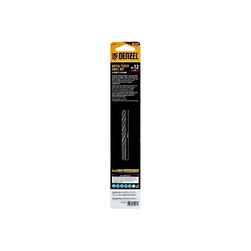 Сверло спиральное по металлу Denzel 12 x 205 мм, Р6М5, Golden Tip, удлиненное