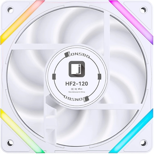 Вентилятор для корпуса JONSBO HF2-120WR Reverse (120x120x25мм, 4-pin PWM, ARGb, 63.3CFM, 29.5dBA, 2200RPM, белый)