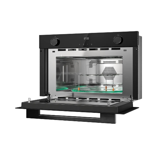 Встраиваемая микроволновая печь Kuppersberg HMW 611 BB, High-Tech, 34 л, поворотное/сенсорное управление, мощность 900 Вт, 5 уровней мощности, 10 автоматических программ, размораживание, гриль, конвекция, поворотный стол, черный