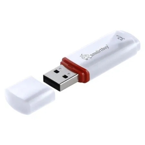 Флешка USB SmartBuy Crown white (SB32GbCRW-W), 32Gb, USB 2.0, R/W 15/5, белый/красный