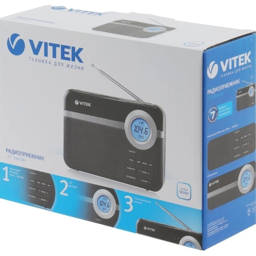 Радиоприемник Vitek VT-3592 (BK) Тип батареек UM-2/С. Выходная мощность 1 вт.