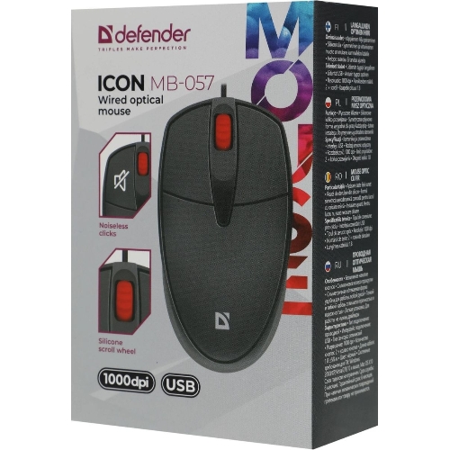 Мышь проводная Defender Icon MB-057 черный, 1000 dpi, USB, кнопки - 3