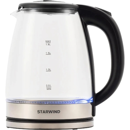 Чайник электрический Starwind SKG4777 1.8 л, 2000 Вт, черный/прозрачный (корпус: стекло)