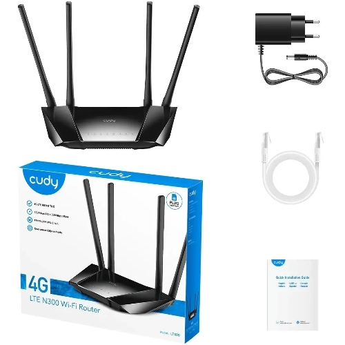 Роутер беспроводной Cudy LT400 N300 10/100BASE-TX/4G cat.4 черный