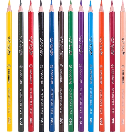 Карандаши цветные Deli EC00300 ColoRun, трехгранный профиль, тополь, 12 цветов, коробка с европодвесом