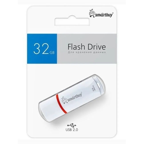 Флешка USB SmartBuy Crown white (SB32GbCRW-W), 32Gb, USB 2.0, R/W 15/5, белый/красный
