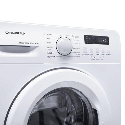 Стиральная машина Maunfeld MFWM106WH051D белая, загрузка фронтальная 6кг, 1000 об/мин., класс: A++