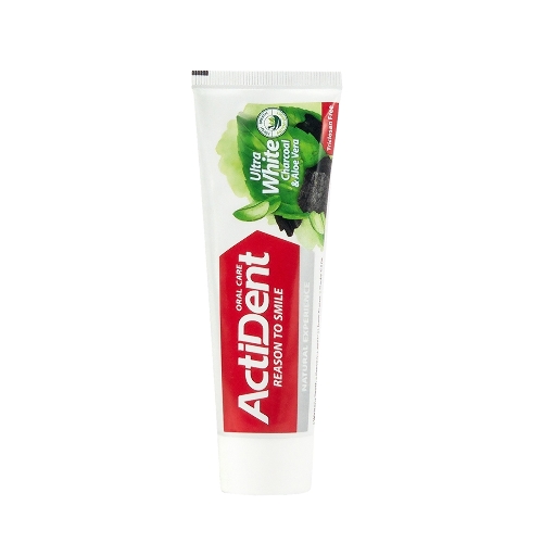 Зубная паста Active ACTIDENT отбеливающая Уголь и Алоэ вера Ultra White, без парабенов 100 г (512901006)
