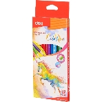 Карандаши цветные Deli EC00300 ColoRun, трехгранный профиль, тополь, 12 цветов, коробка с европодвесом