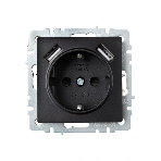 Розетка 1-местная IEK BRITE РЮш10-2-БрЧ (BR-R14-16-U21-D31-K02) с заземлением, с защитными шторками, 16А, с USB A+A 5В 3,1А, черный