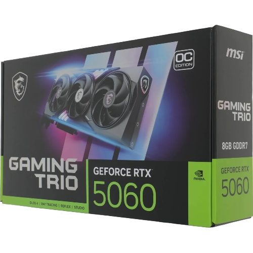 Видеокарта MSI RTX 5060 8G GAMING TRIO OC, NVIDIA RTX 5060, 8Gb, GDDR7, 128 bit, PCI-E 5.0, HDMIx1, DPx3, HDCP, 2640 MHz