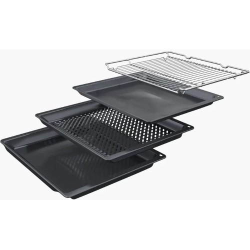 Встраиваемый духовой шкаф Bosch HRG232EB3 Serie 4 с добавлением пара Bosch, Auto Pilot 15, объем 71 л, 8 режимов нагрева, 3D Hotair, Soft move door,телескопические направляющие 1уровень,гидролиз+каталитическая очистка задней стенки,сенсорное управление,черный+профиль из нержавеющей стали